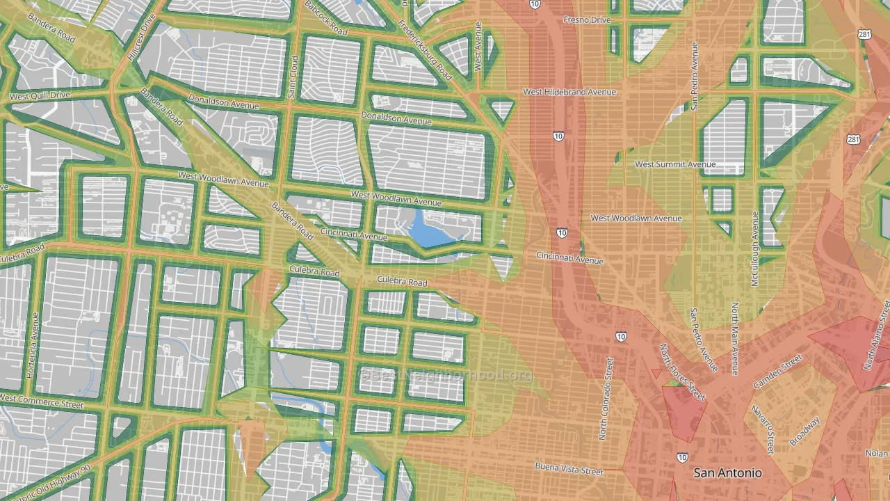 Woodlawn Lake, San Antonio, TX Map of Noise Levels in Woodlawn Lake