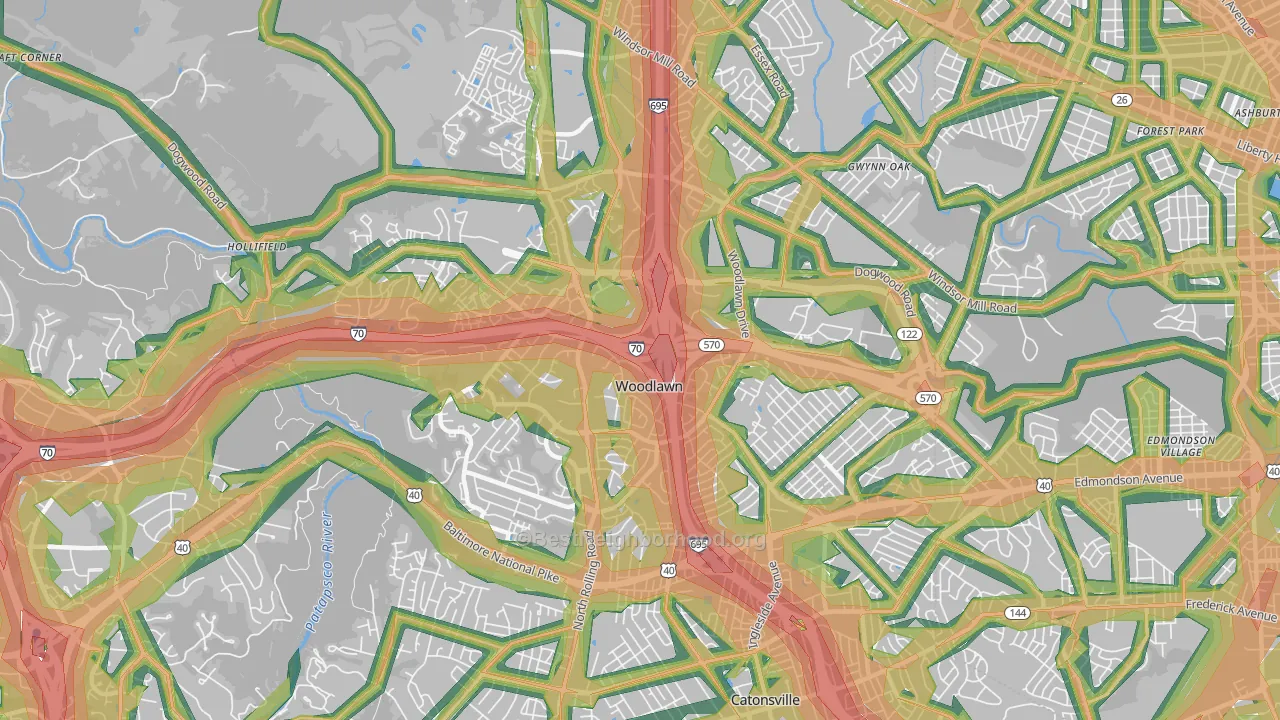 Woodlawn, MD Map of Noise Levels in Woodlawn