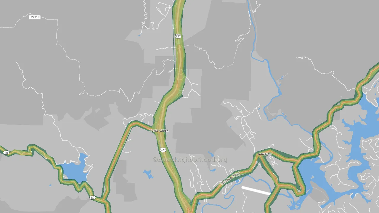 Woodlawn, NC Map of Noise Levels in Woodlawn