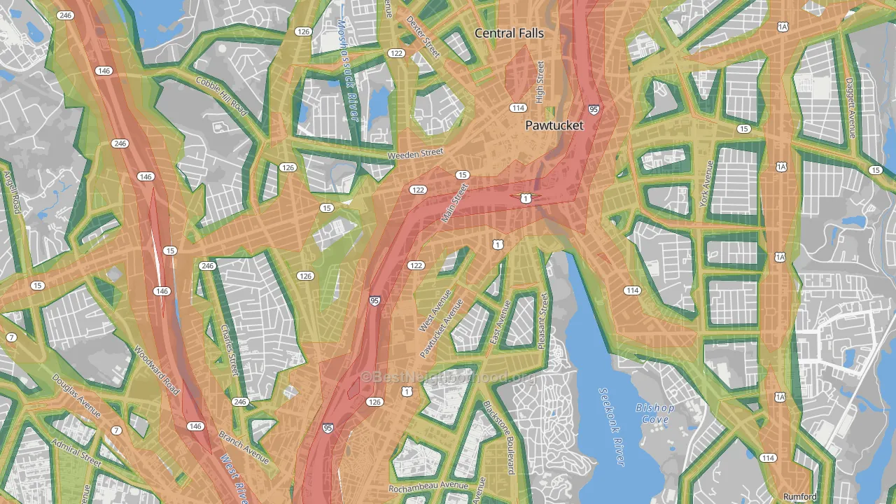 Woodlawn, Pawtucket, RI Map of Noise Levels in Woodlawn