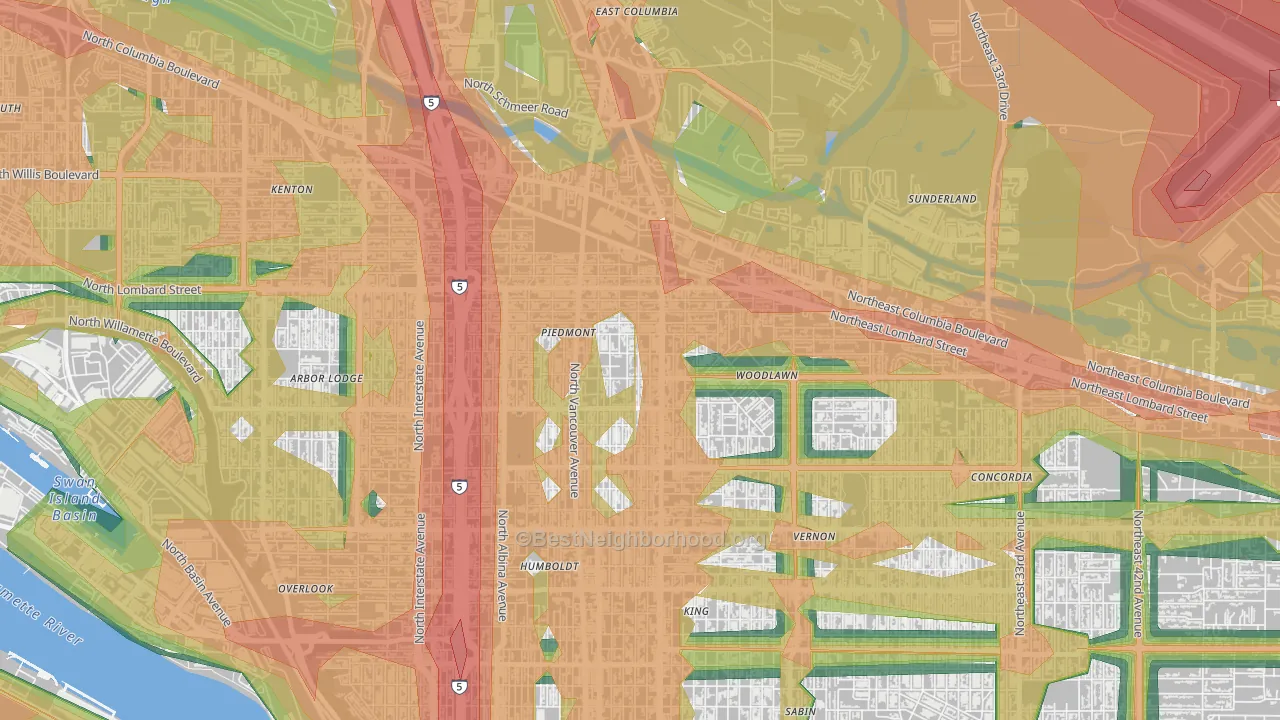 Woodlawn, Portland, OR Map of Noise Levels in Woodlawn