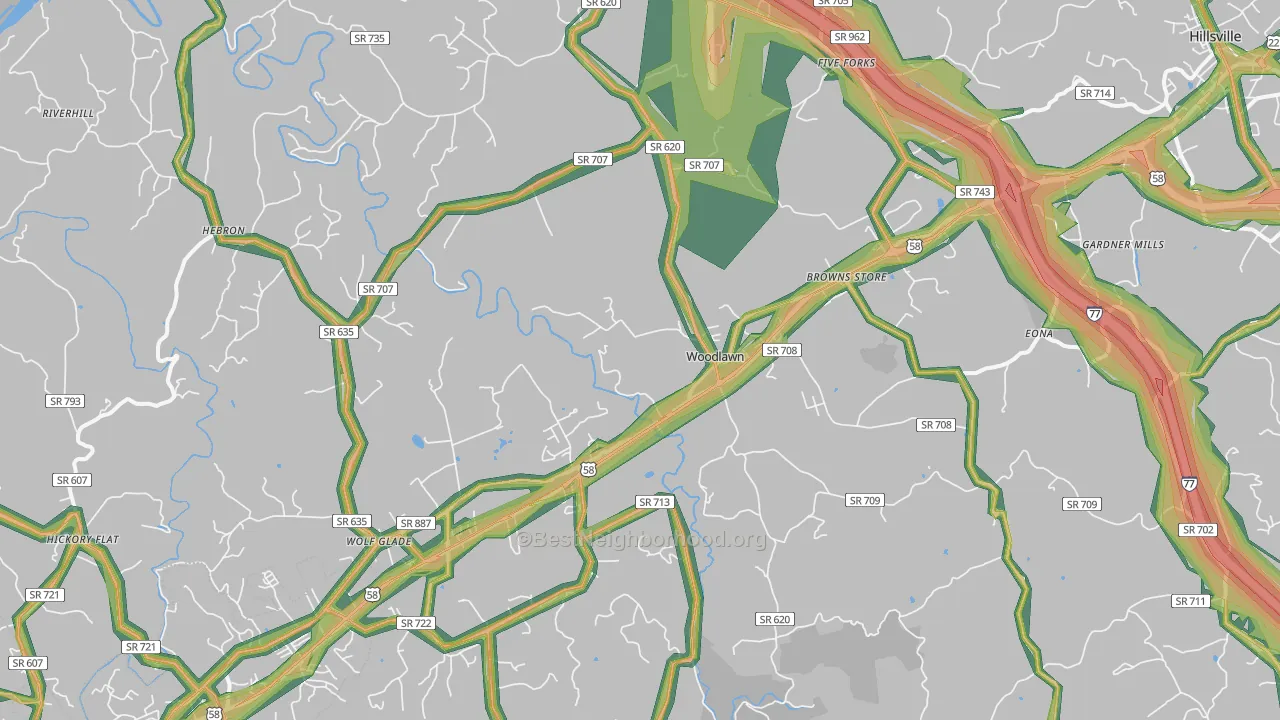 Woodlawn, VA Map of Noise Levels in Woodlawn