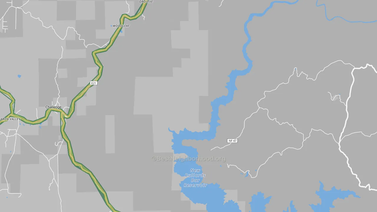 Woodleaf, CA Map of Noise Levels in Woodleaf