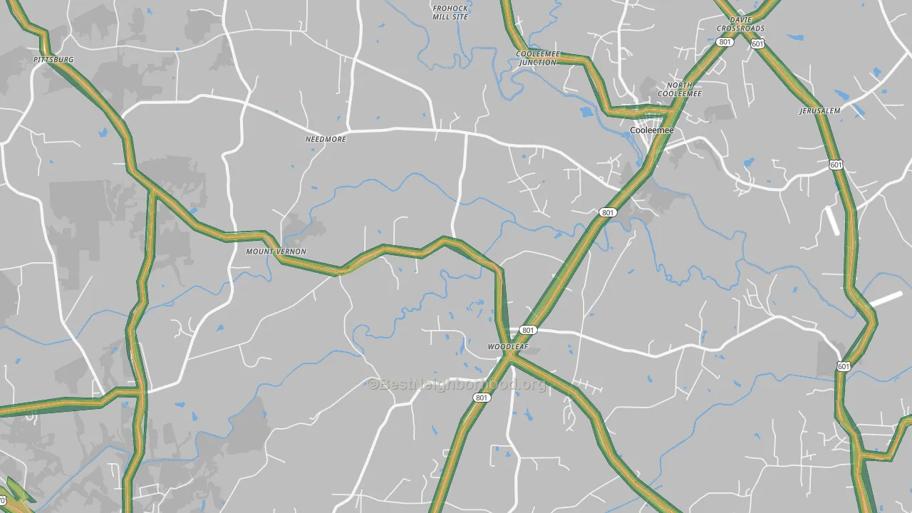 Woodleaf, NC Map of Noise Levels in Woodleaf