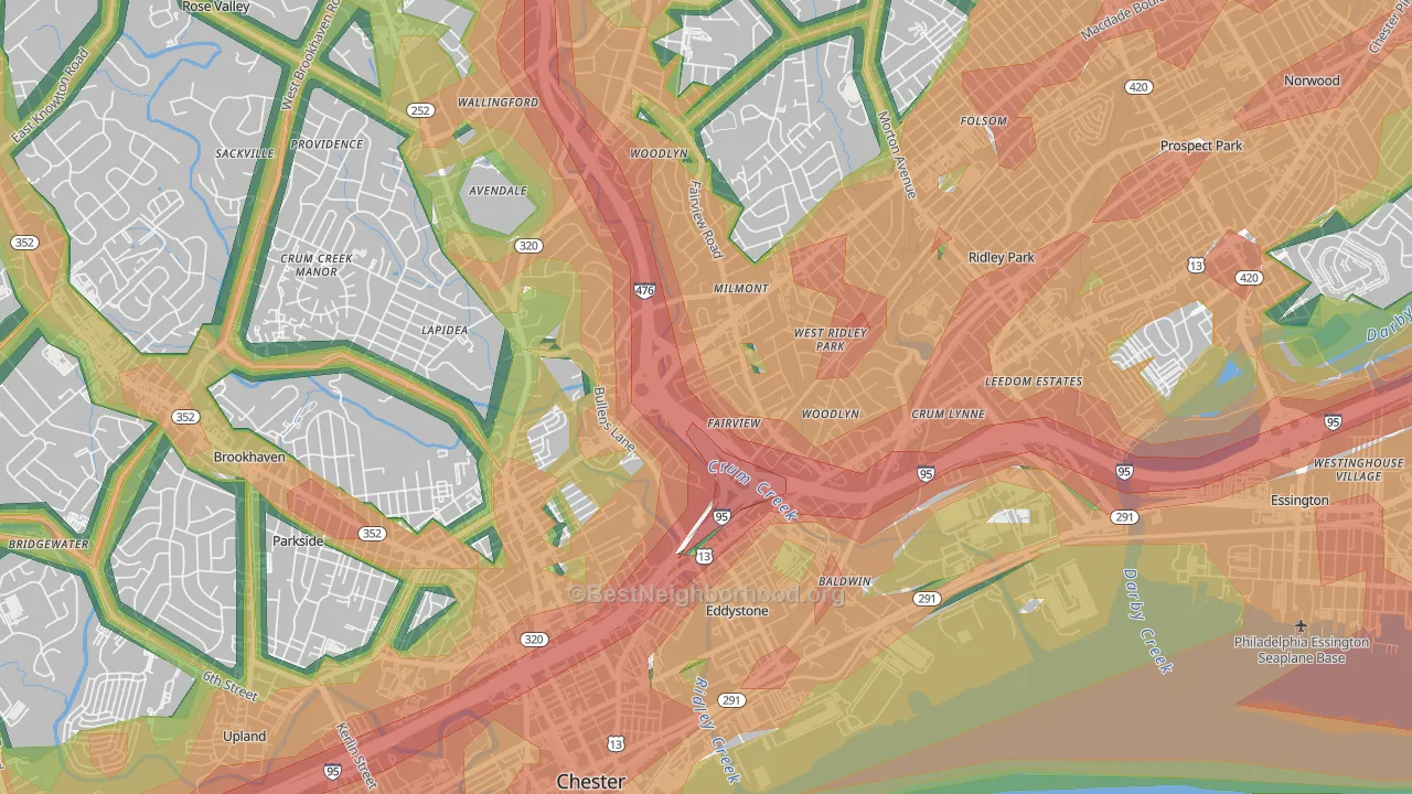 Woodlyn, PA Map of Noise Levels in Woodlyn