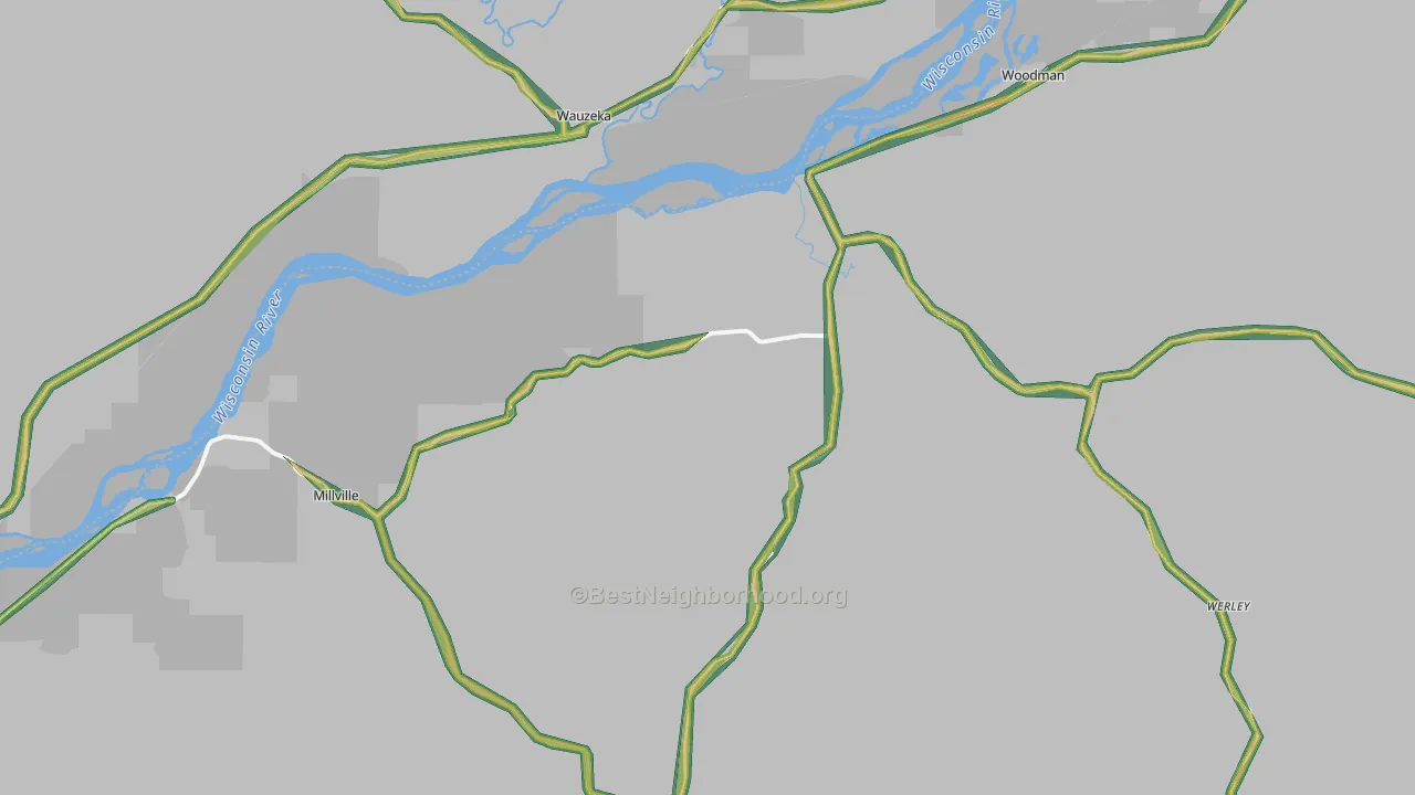 Woodman, WI Map of Noise Levels in Woodman