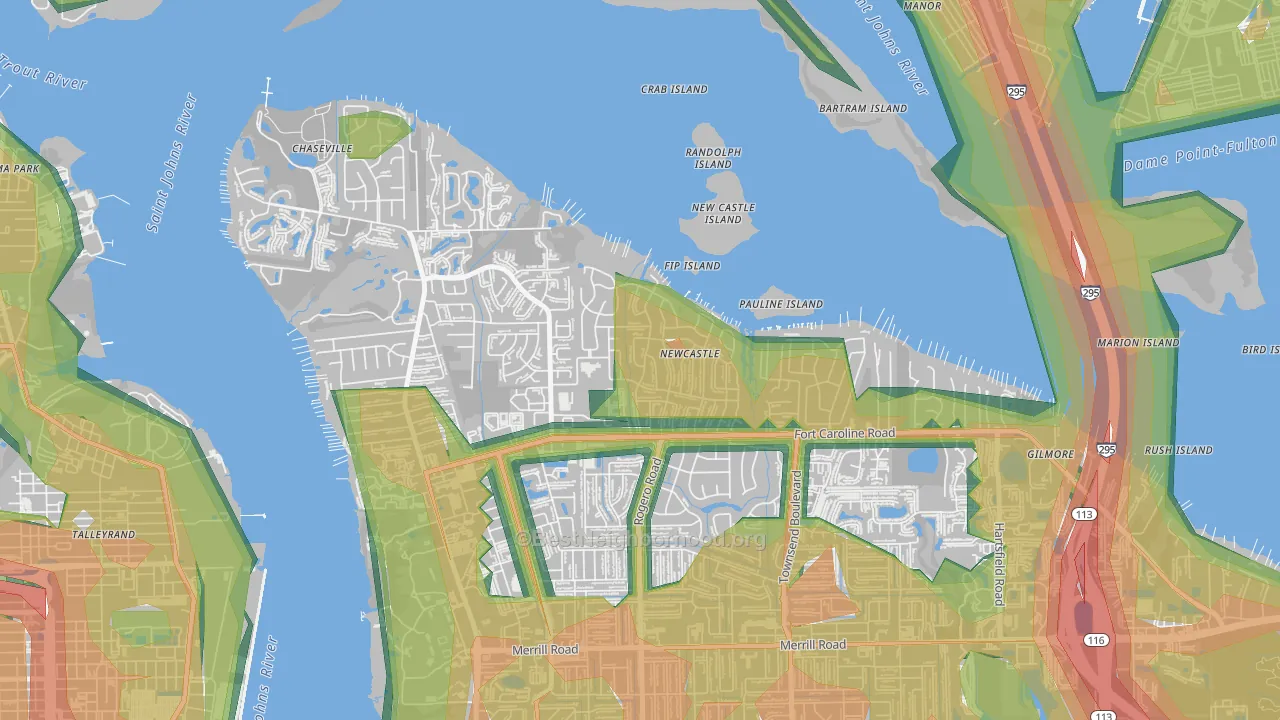 Woodmere, Jacksonville, FL Map of Noise Levels in Woodmere