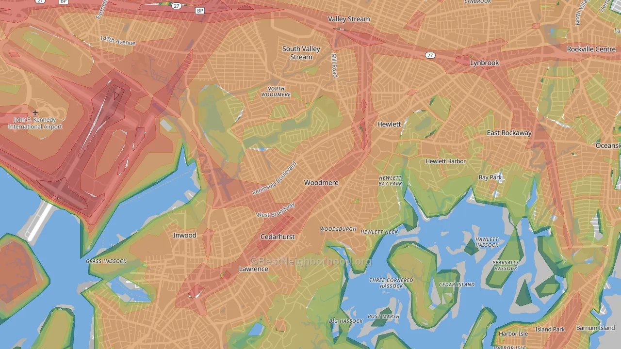 Woodmere, NY Map of Noise Levels in Woodmere