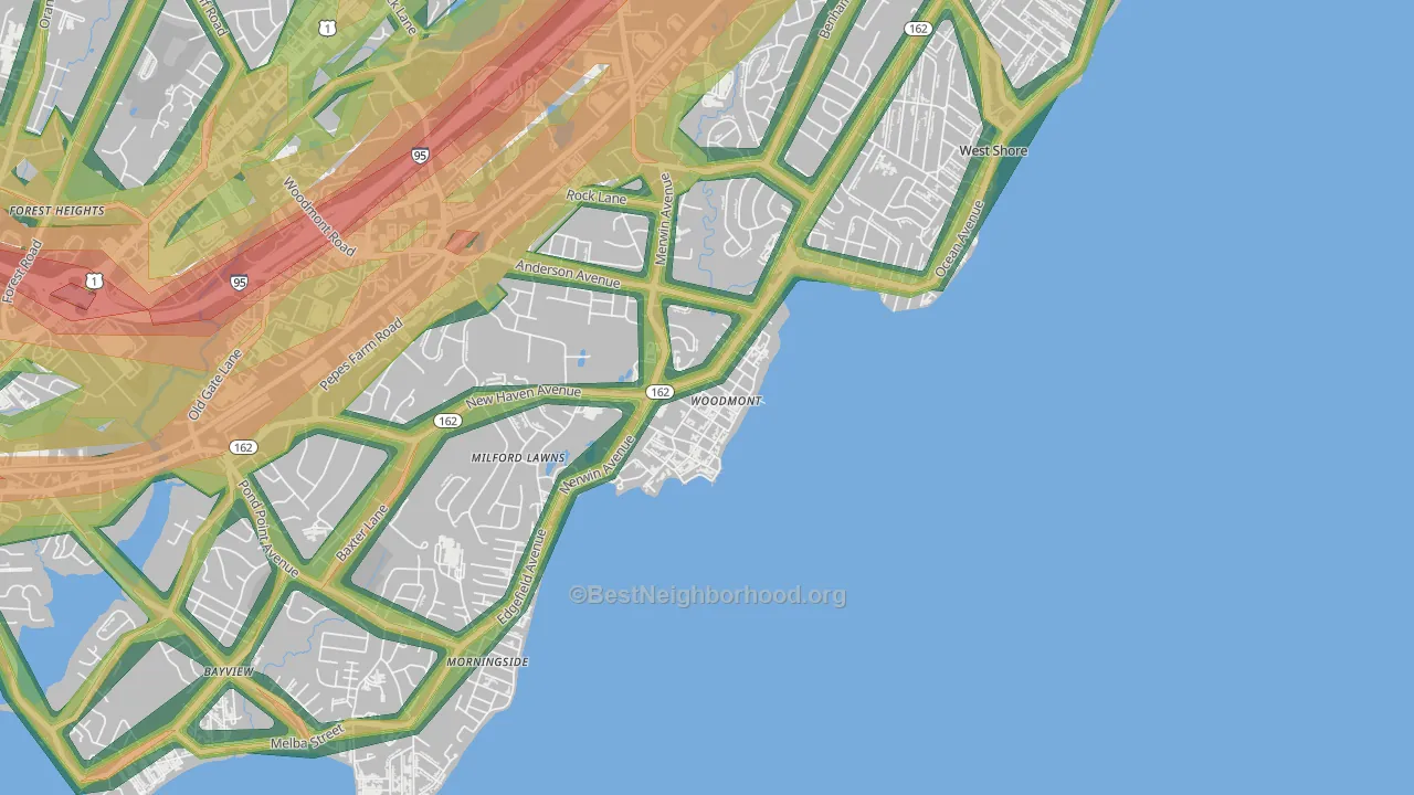 Woodmont, CT Map of Noise Levels in Woodmont
