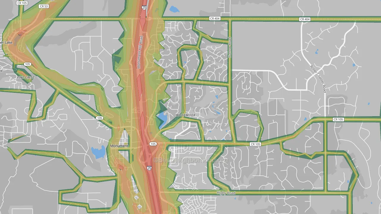 Woodmoor, CO Map of Noise Levels in Woodmoor
