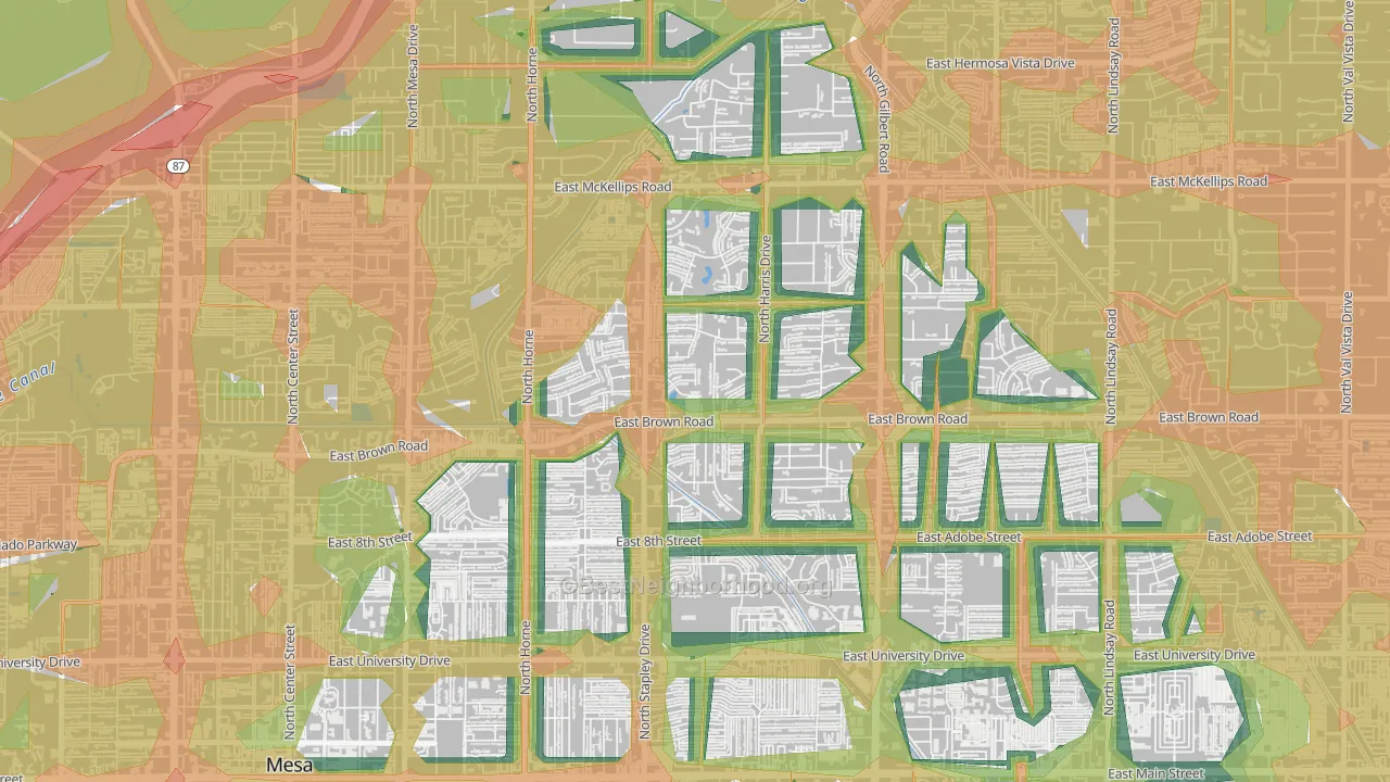 Woodridge Lakes, Mesa, AZ Map of Noise Levels in Woodridge Lakes
