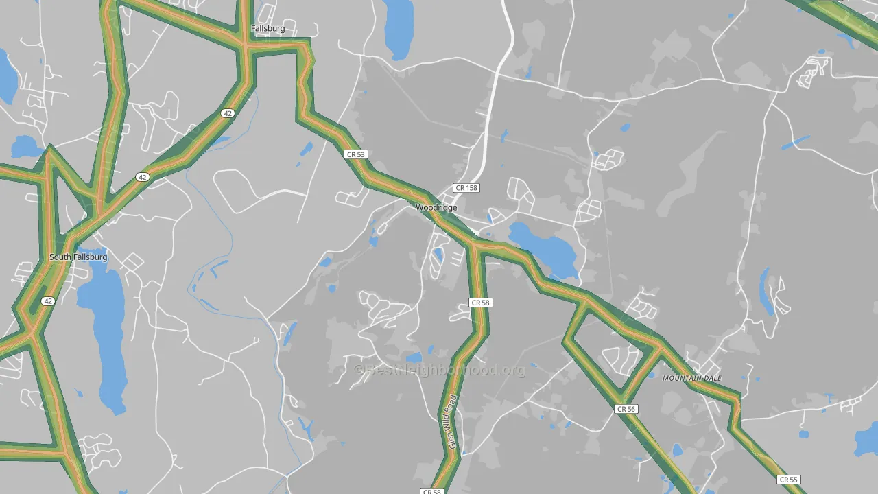 Woodridge, NY Map of Noise Levels in Woodridge