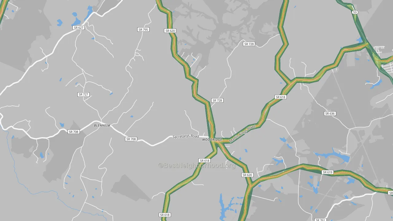 Woodridge, VA Map of Noise Levels in Woodridge