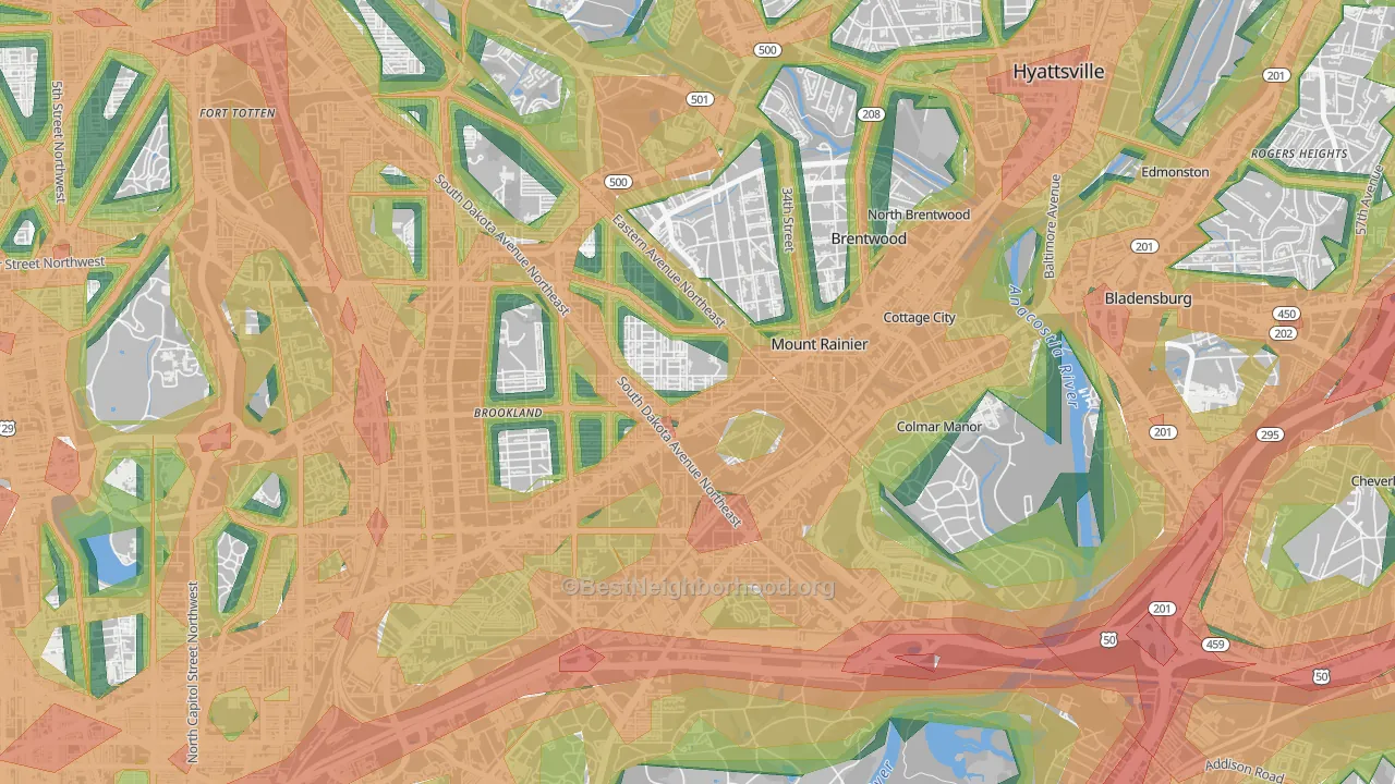 Woodridge, Washington, DC Map of Noise Levels in Woodridge