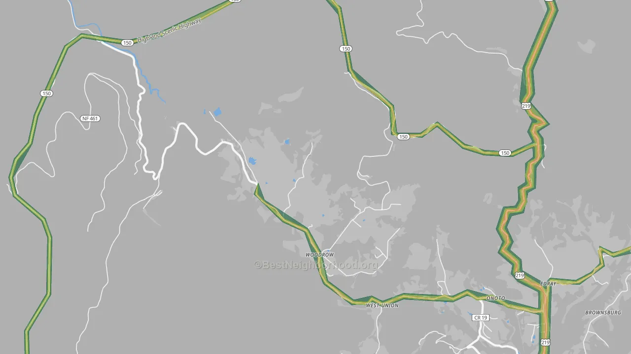 Woodrow, WV Map of Noise Levels in Woodrow