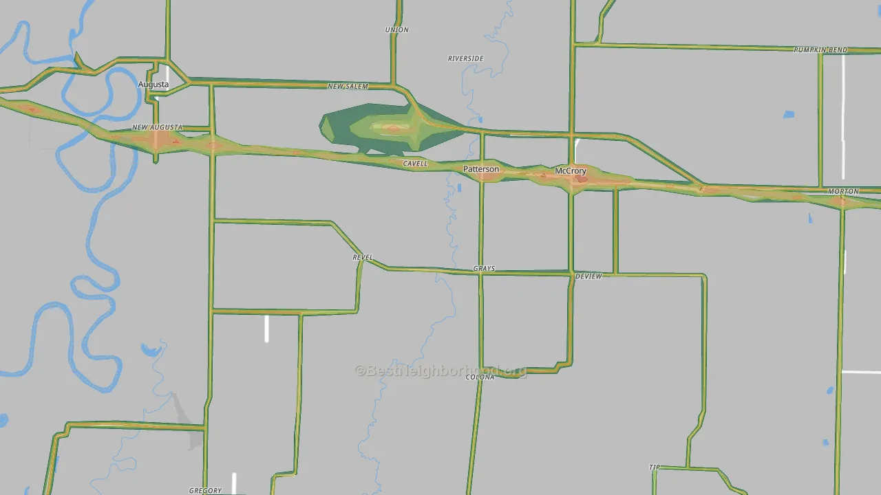 Woodruff County, AR Map of Noise Levels in Woodruff County
