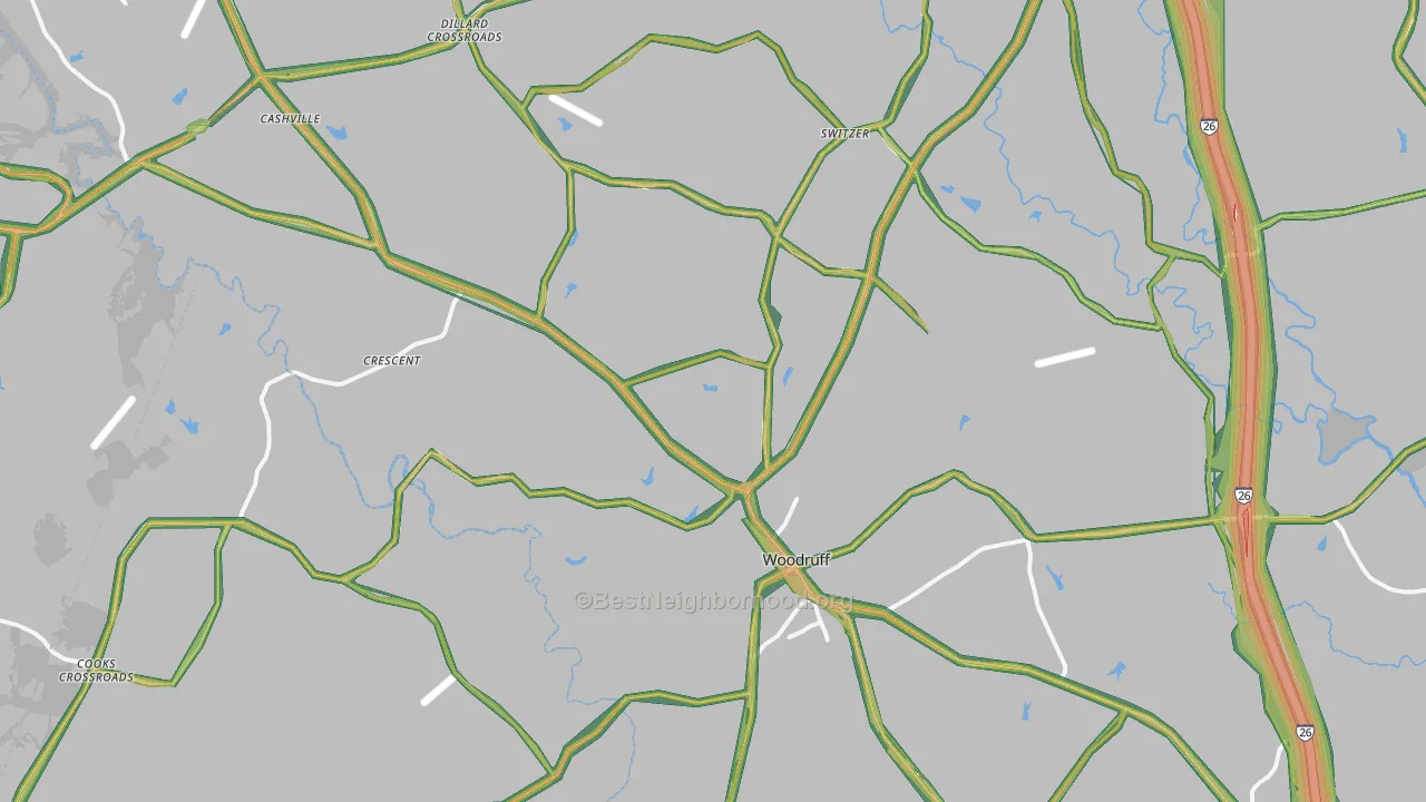 Woodruff, SC Map of Noise Levels in Woodruff