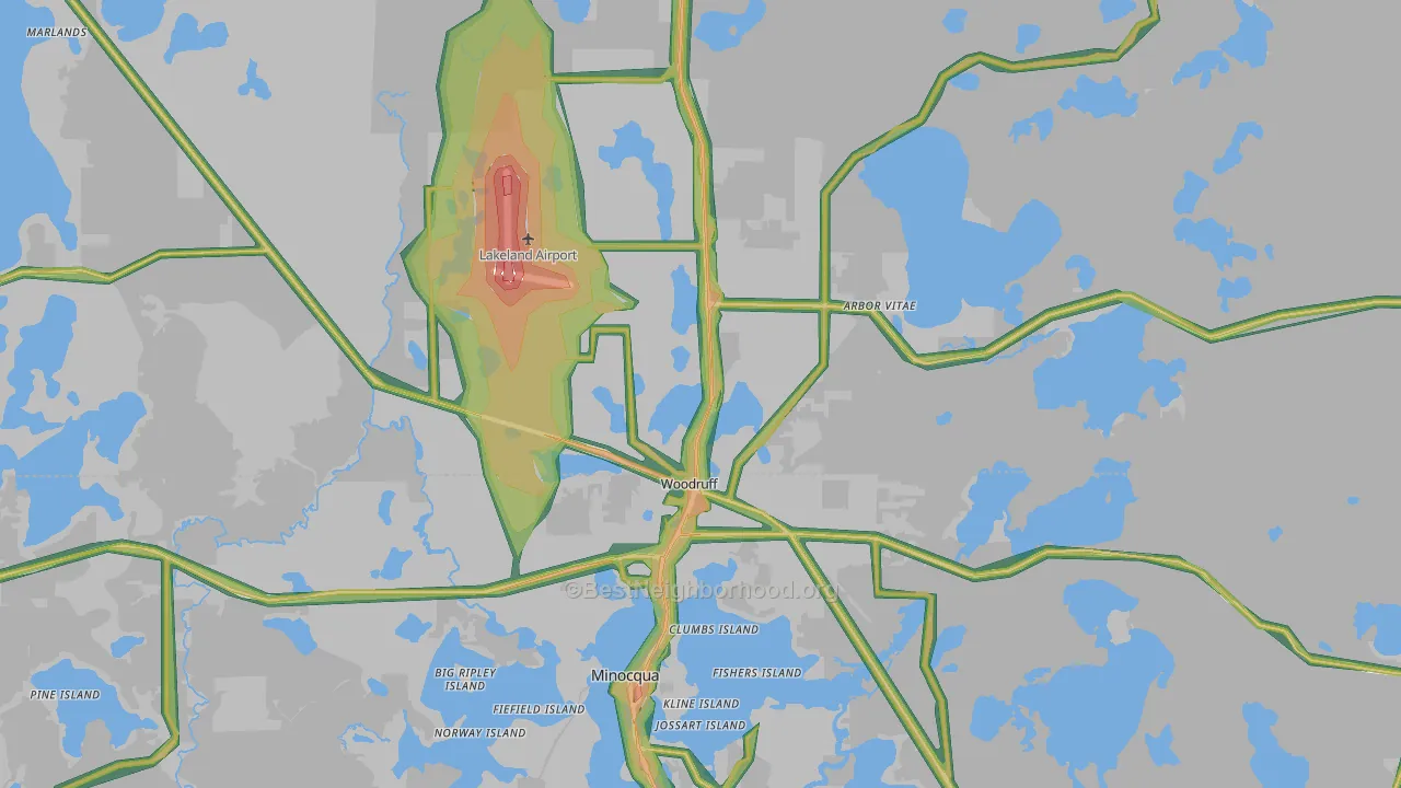 Woodruff, WI Map of Noise Levels in Woodruff