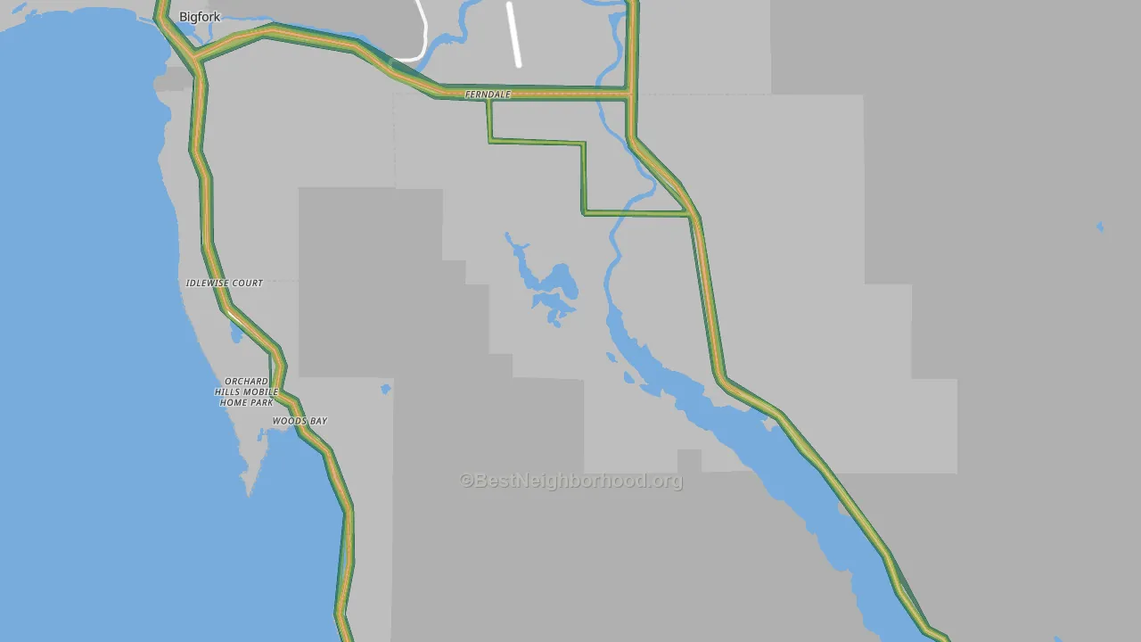 Woods Bay, MT Map of Noise Levels in Woods Bay