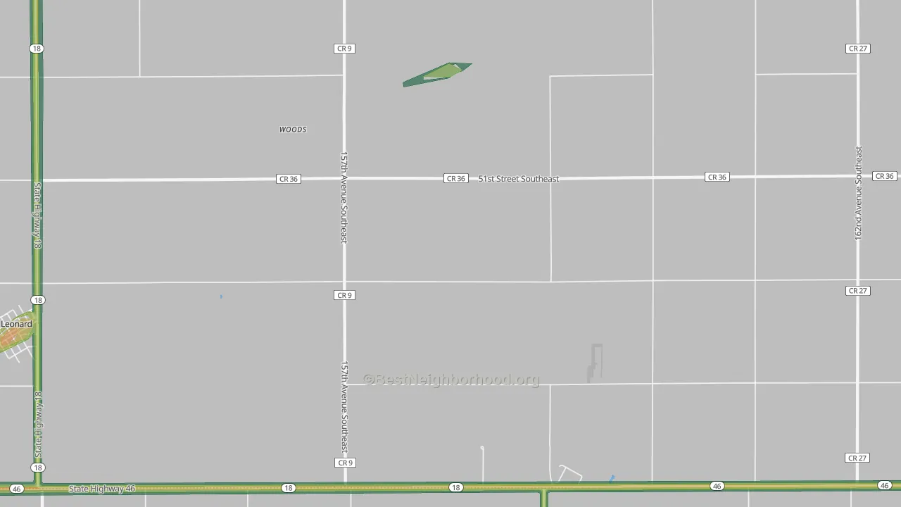 Woods, ND Map of Noise Levels in Woods