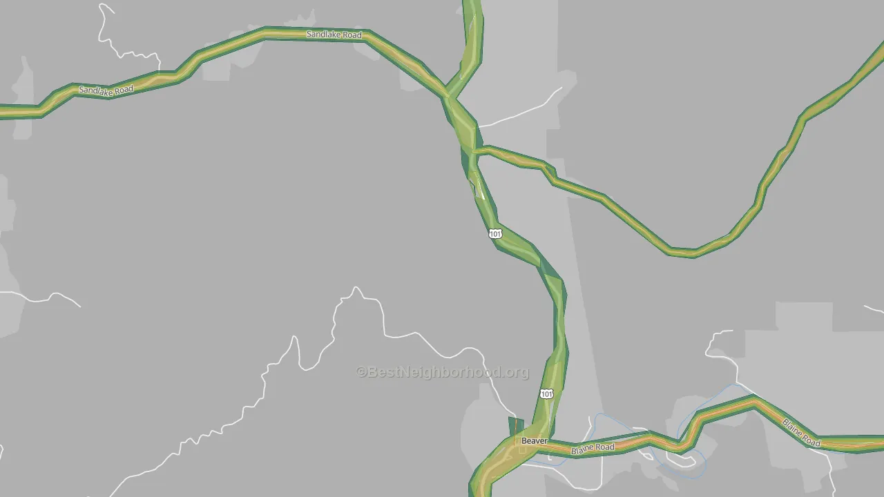 Woods, OR Map of Noise Levels in Woods