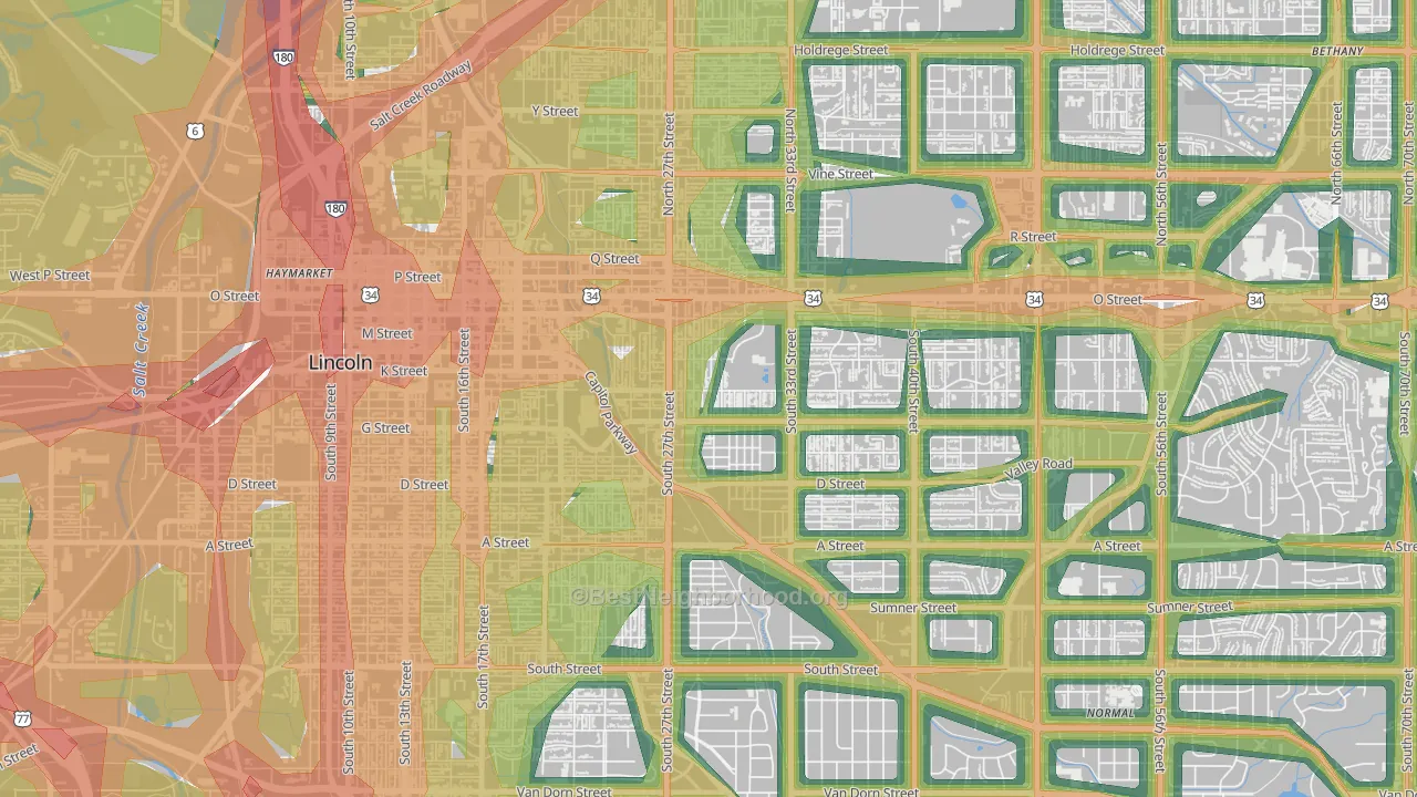 Woods Park, Lincoln, NE Map of Noise Levels in Woods Park
