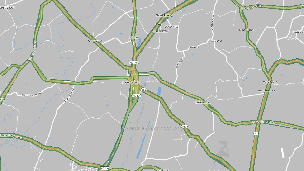 Woodsboro, MD Map of Noise Levels in Woodsboro