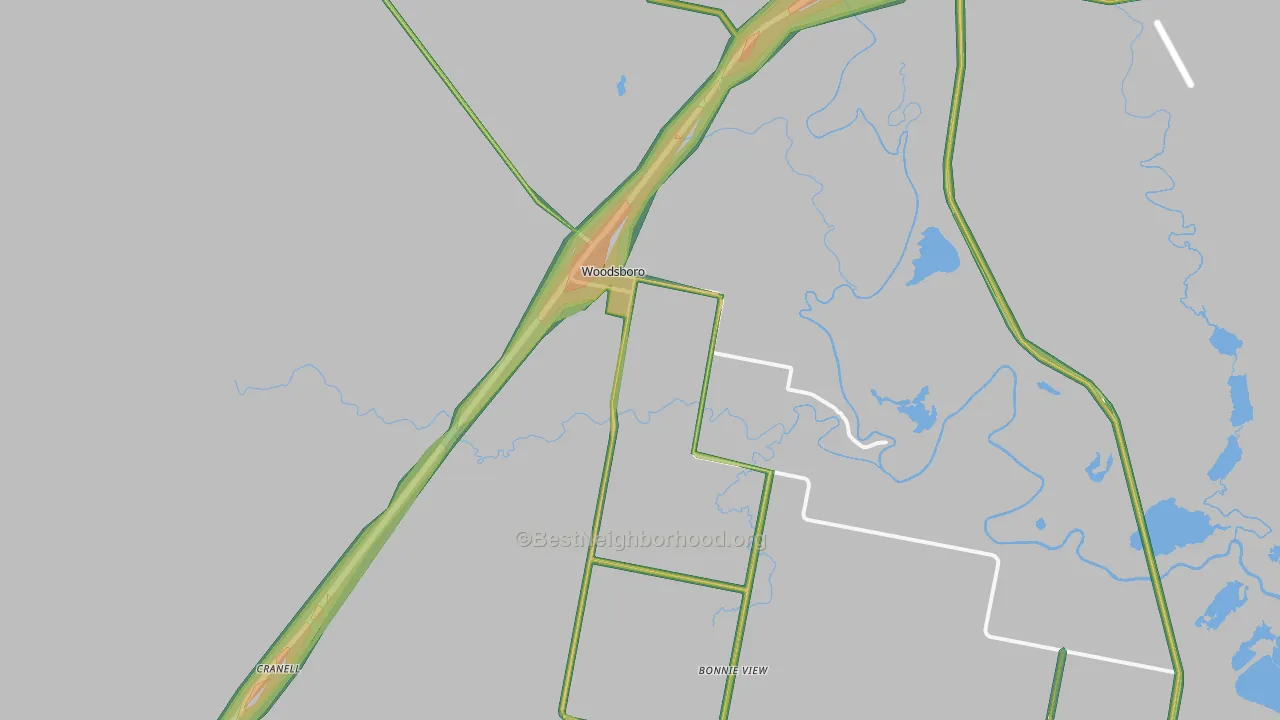 Woodsboro, TX Map of Noise Levels in Woodsboro