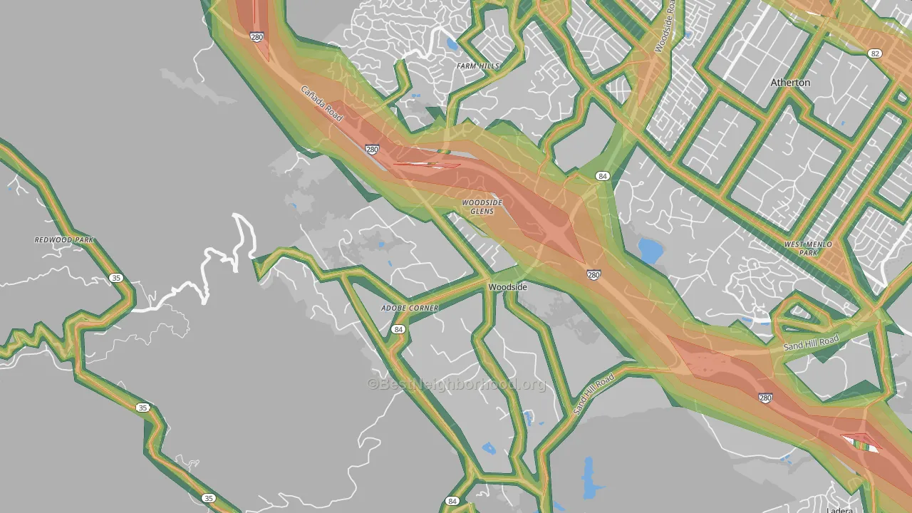 Woodside, CA Map of Noise Levels in Woodside