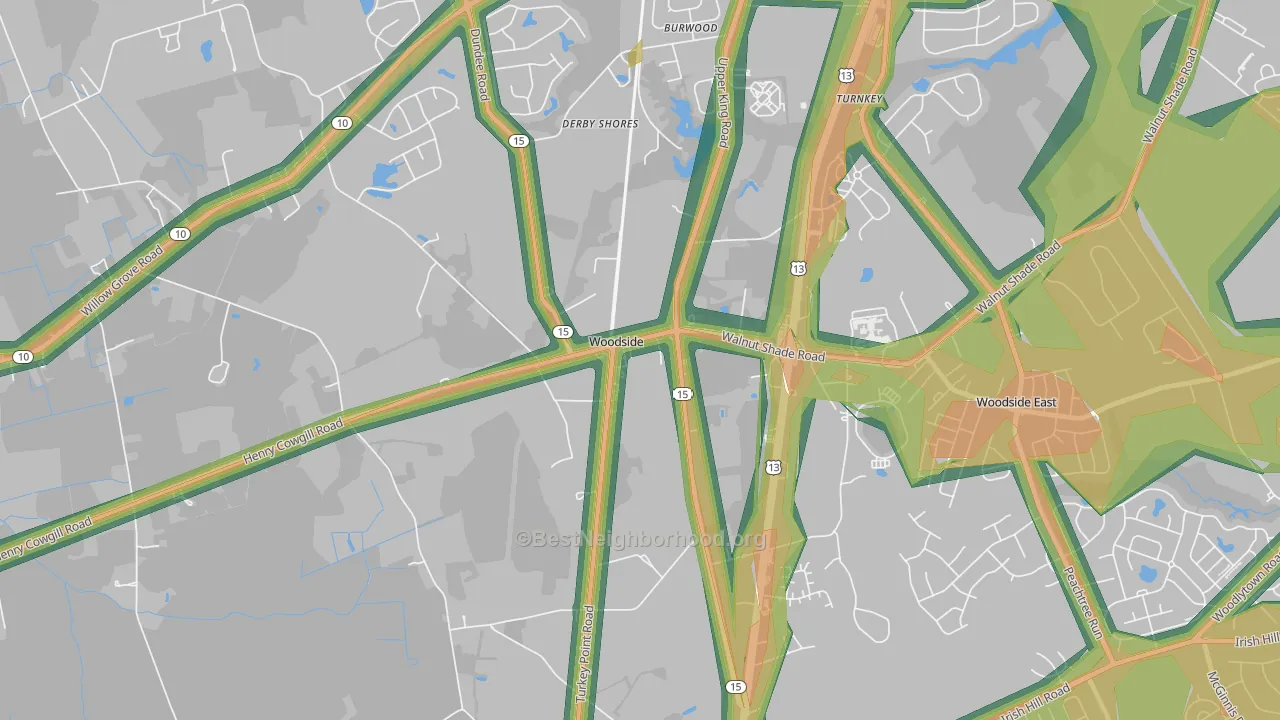 Woodside, DE Map of Noise Levels in Woodside