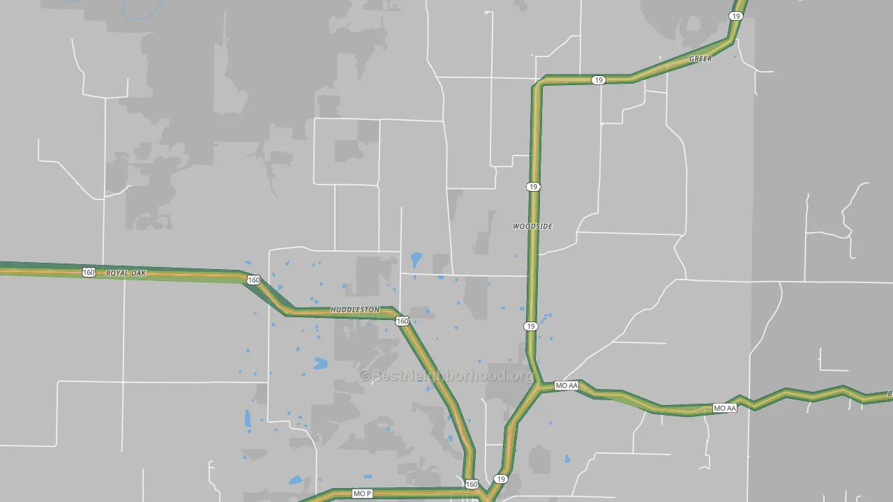 Woodside, MO Map of Noise Levels in Woodside