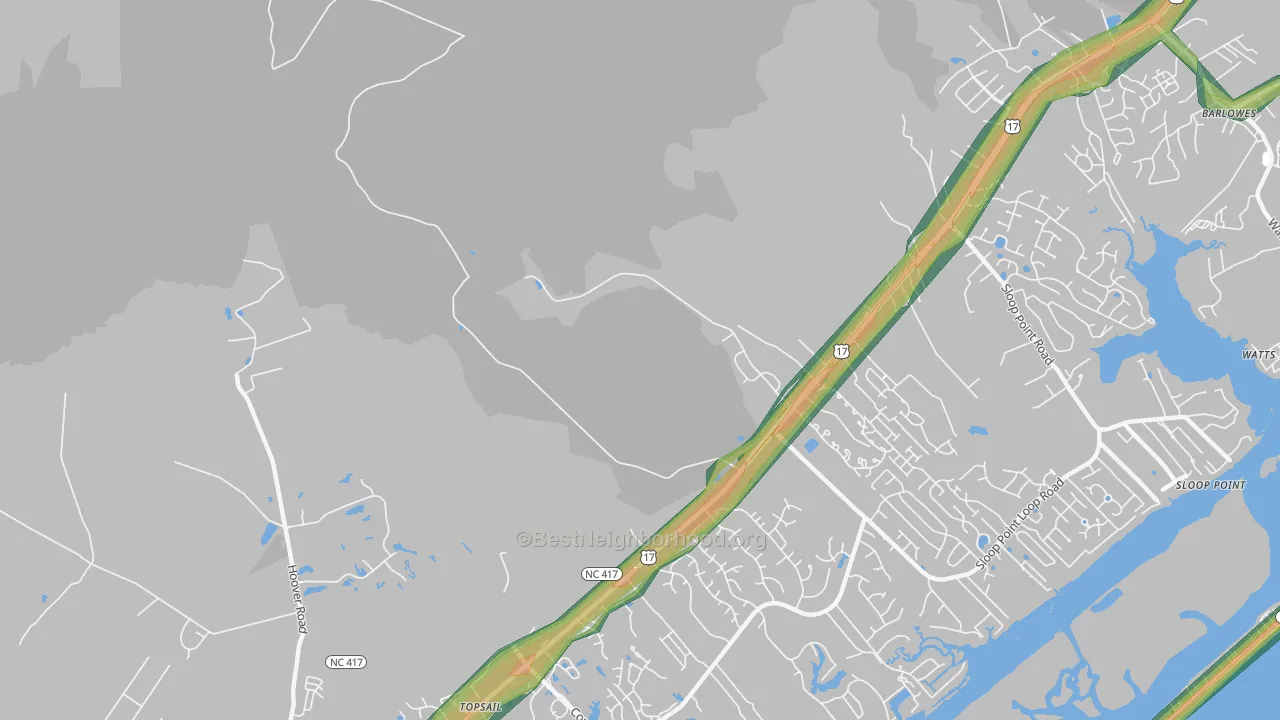 Woodside, NC Map of Noise Levels in Woodside