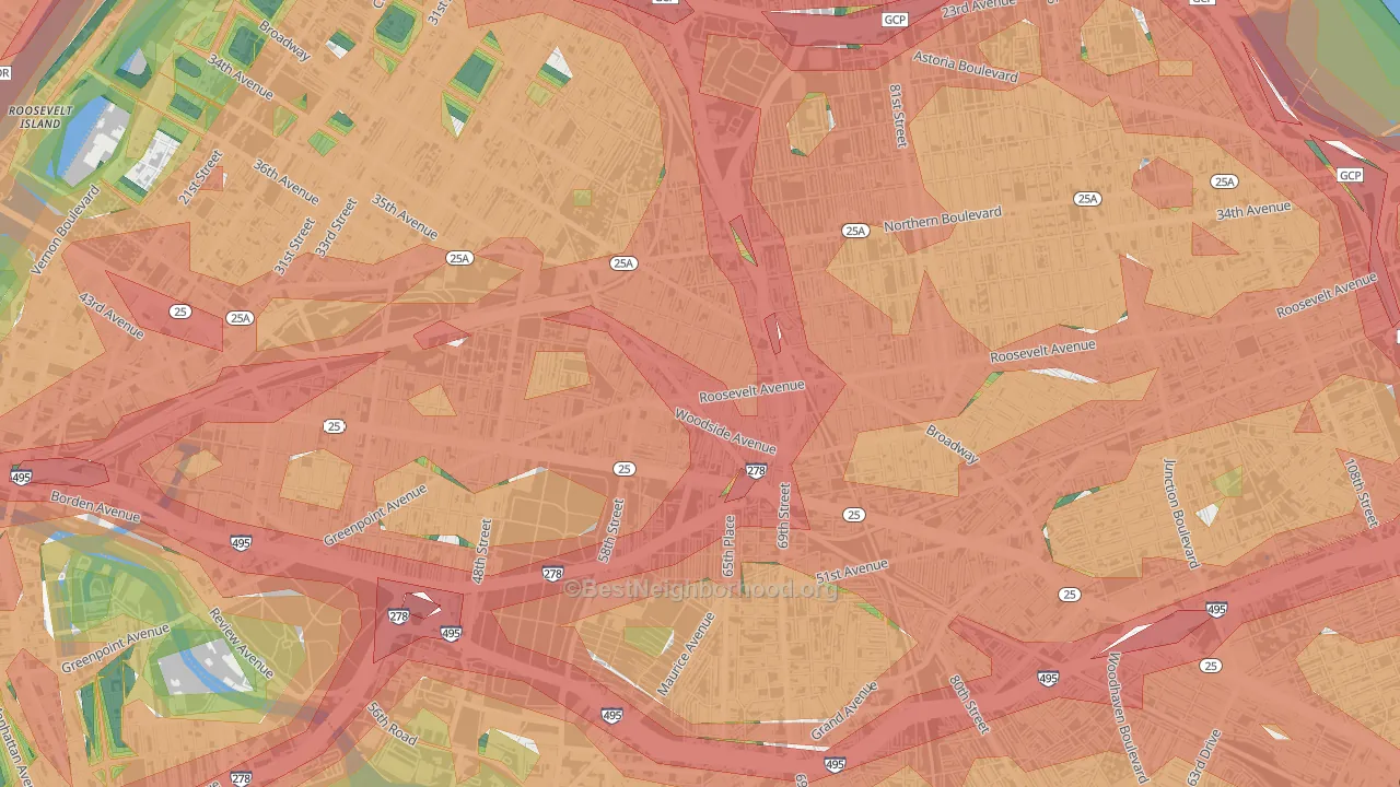 Woodside, Queens, NY Map of Noise Levels in Woodside