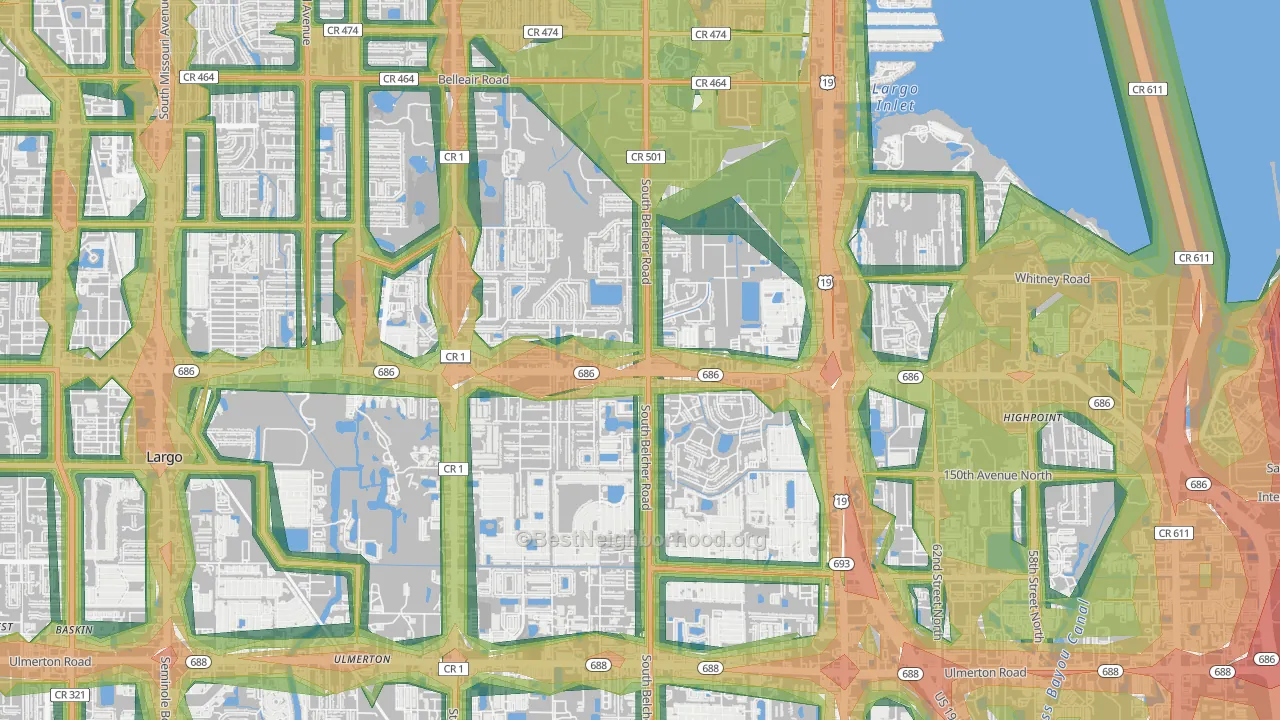 Woodside Village, Largo, FL Map of Noise Levels in Woodside Village