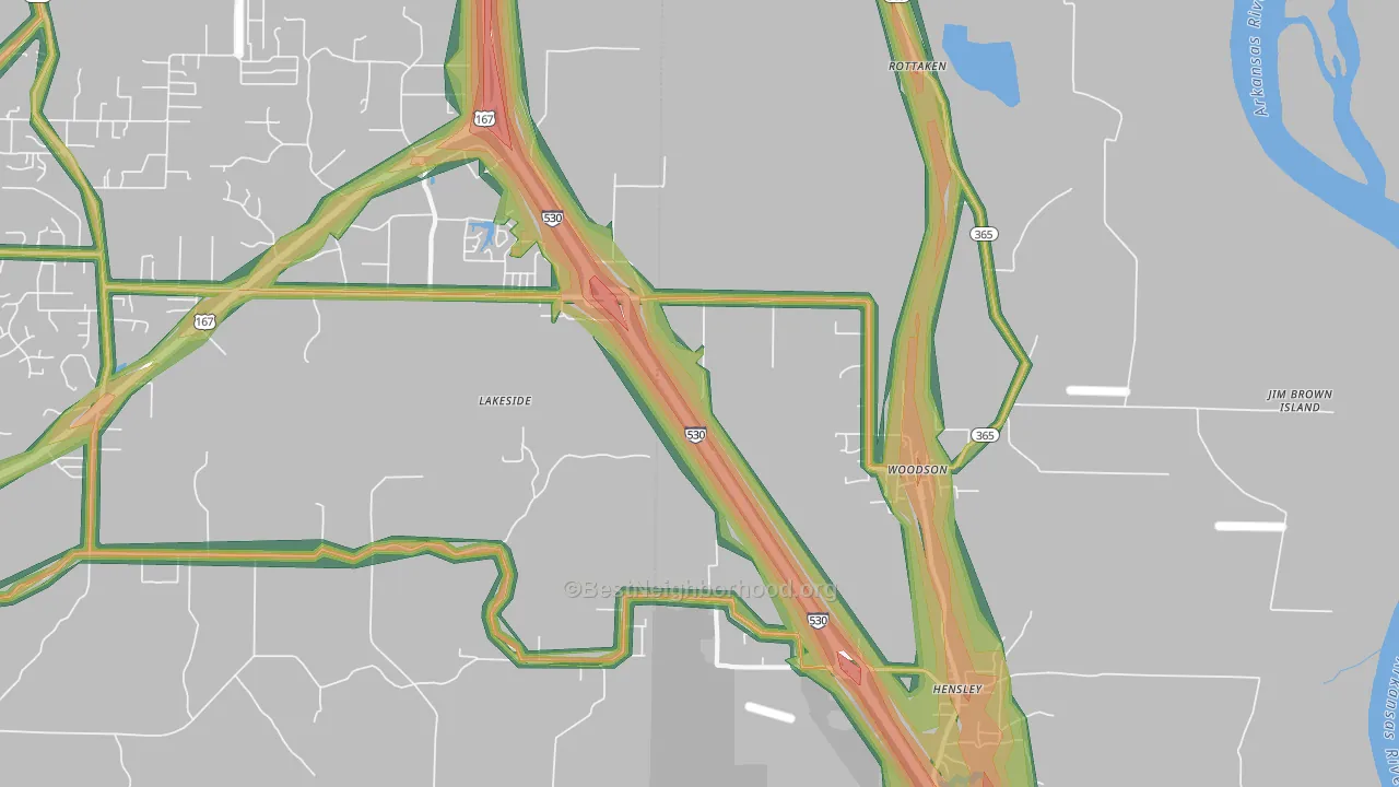 Woodson, AR Map of Noise Levels in Woodson