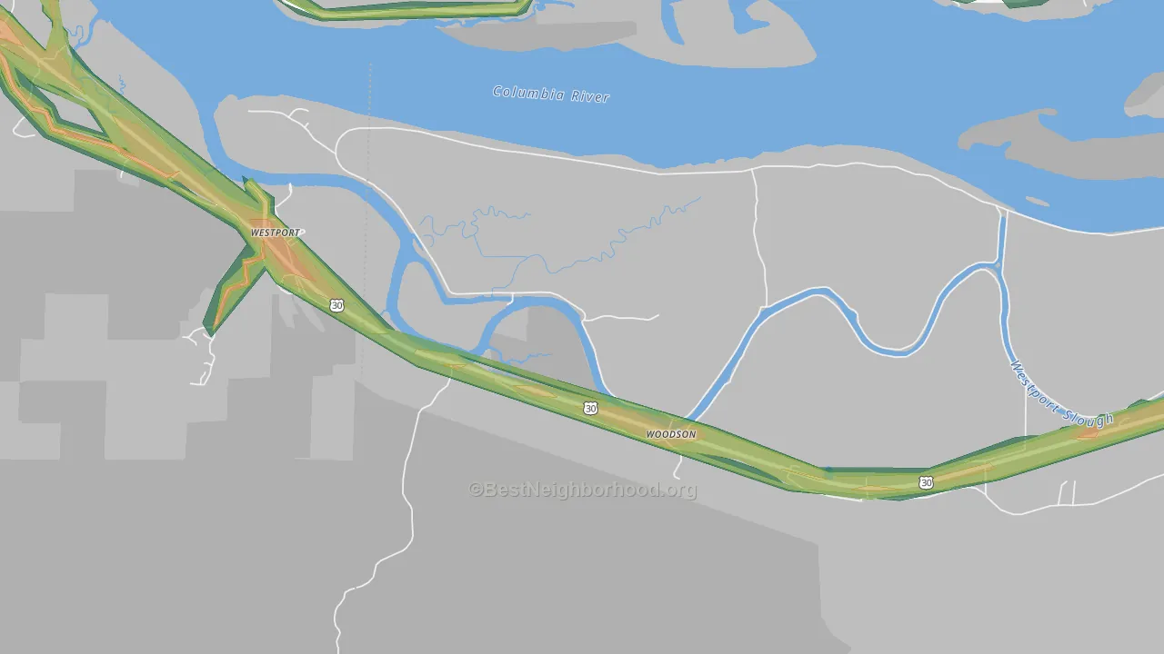 Woodson, OR Map of Noise Levels in Woodson