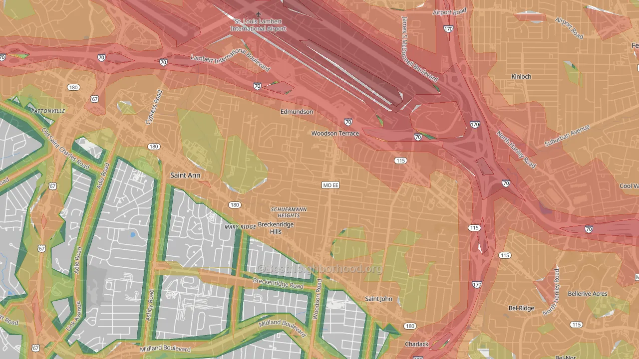 Woodson Terrace, MO Map of Noise Levels in Woodson Terrace