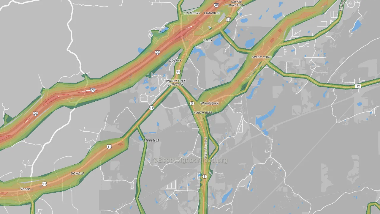 Woodstock, AL Map of Noise Levels in Woodstock