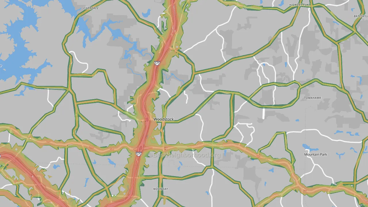 Woodstock, GA Map of Noise Levels in Woodstock
