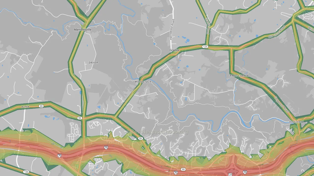 Woodstock, MD Map of Noise Levels in Woodstock