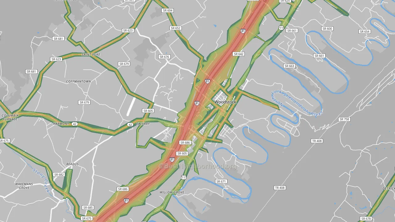Woodstock, VA Map of Noise Levels in Woodstock