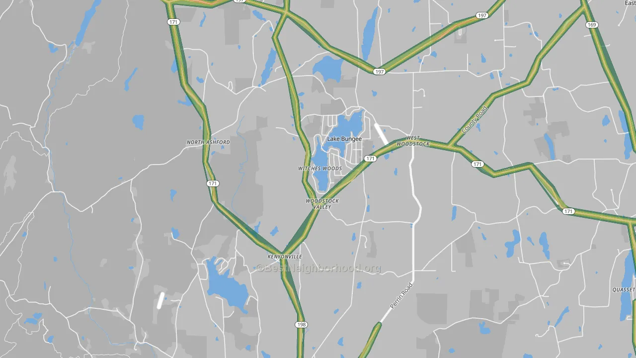 Woodstock Valley, CT Map of Noise Levels in Woodstock Valley