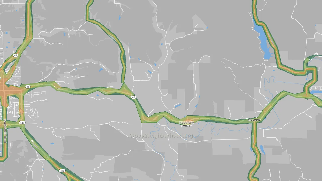 Woodville Hills, IN Map of Noise Levels in Woodville Hills