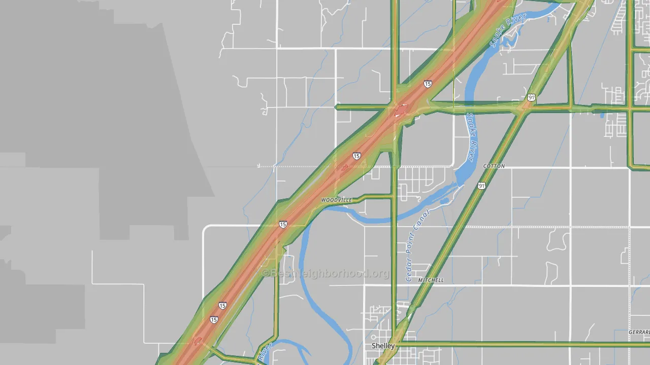Woodville, ID Map of Noise Levels in Woodville