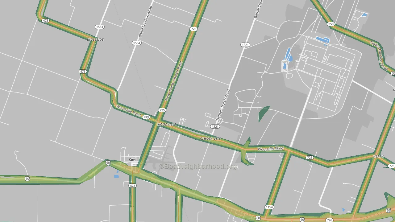 Woodville, KY Map of Noise Levels in Woodville