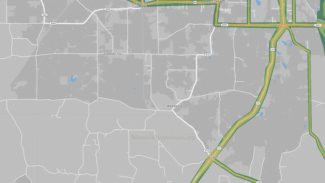 Woodville, LA Map of Noise Levels in Woodville