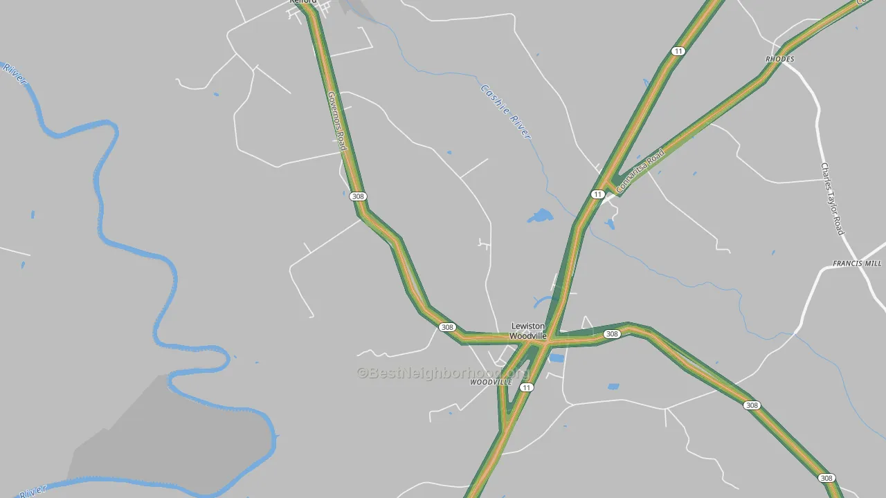 Woodville, NC Map of Noise Levels in Woodville
