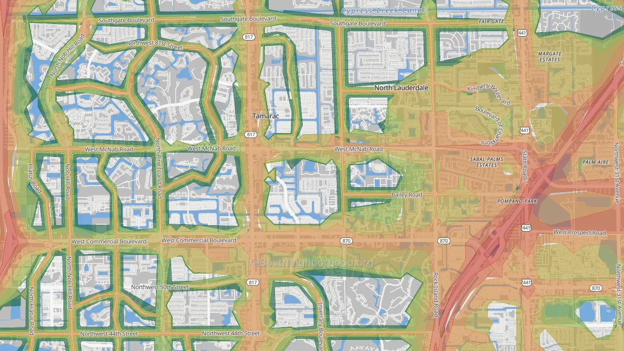 Woodville, North Lauderdale, FL Map of Noise Levels in Woodville