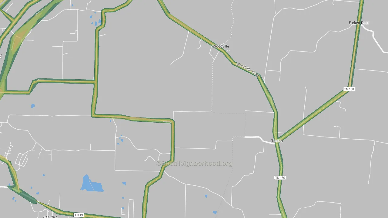 Woodville, TN Map of Noise Levels in Woodville