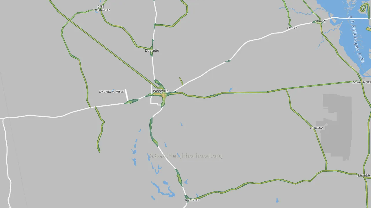 Woodville, TX Map of Noise Levels in Woodville